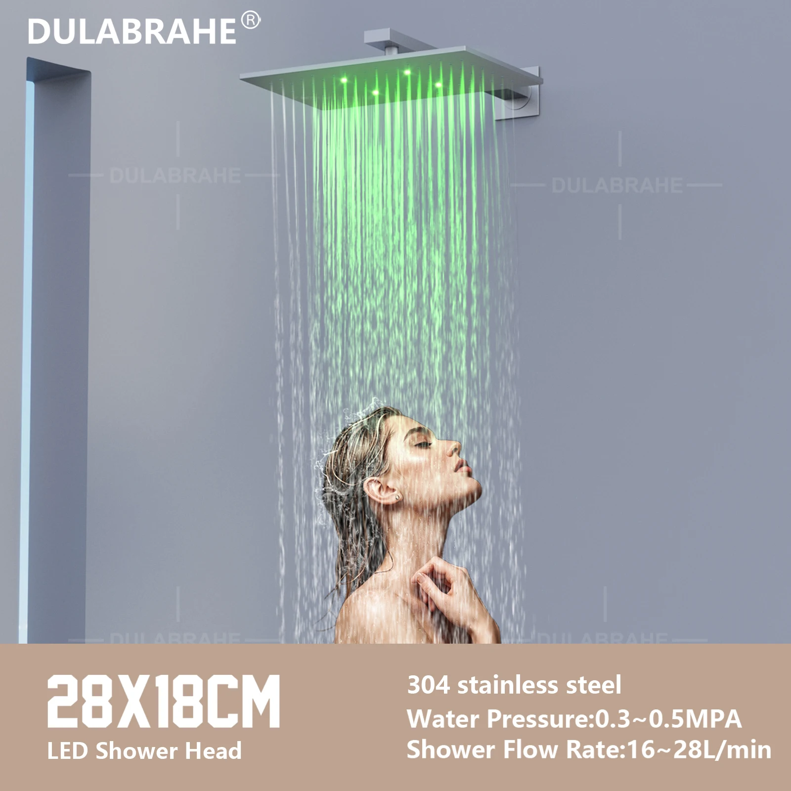Hot Selling Wall Mounted Brushed Nickel Rainfall LED Shower Faucet Set LED Digital Display Thermostatic Shower System