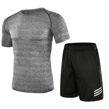 Customized LOGO men summer running wear sew two piece slim fit jogging wholesale fitness compression tights sweat suits
