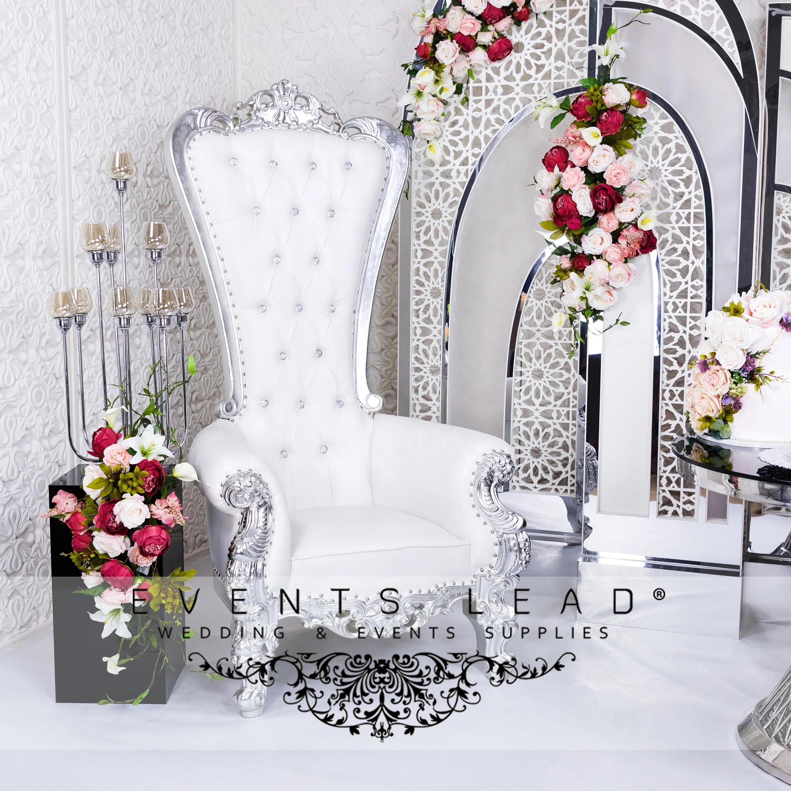 Big Chair Throne Chair Beautiful Wedding Furniture Hot Selling Luxury Silver King Throne Chair