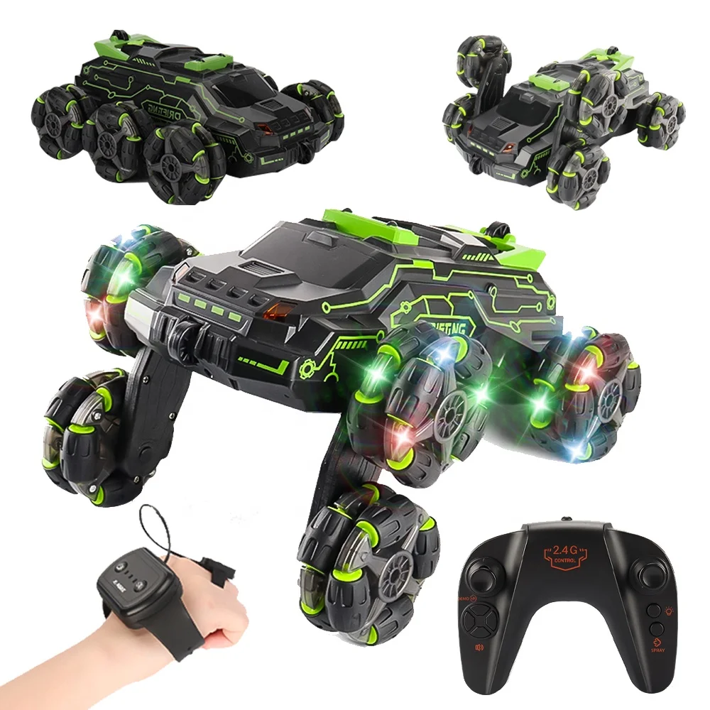 RC stunt car remote control car double-sided driving 360 degree flip rotating light car toy for children