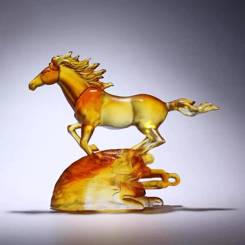 G015 Liuli White Horse Ornament Crystal Crafts Creative Office Living Room Home Decoration Light Luxury High-grade Opening Gift