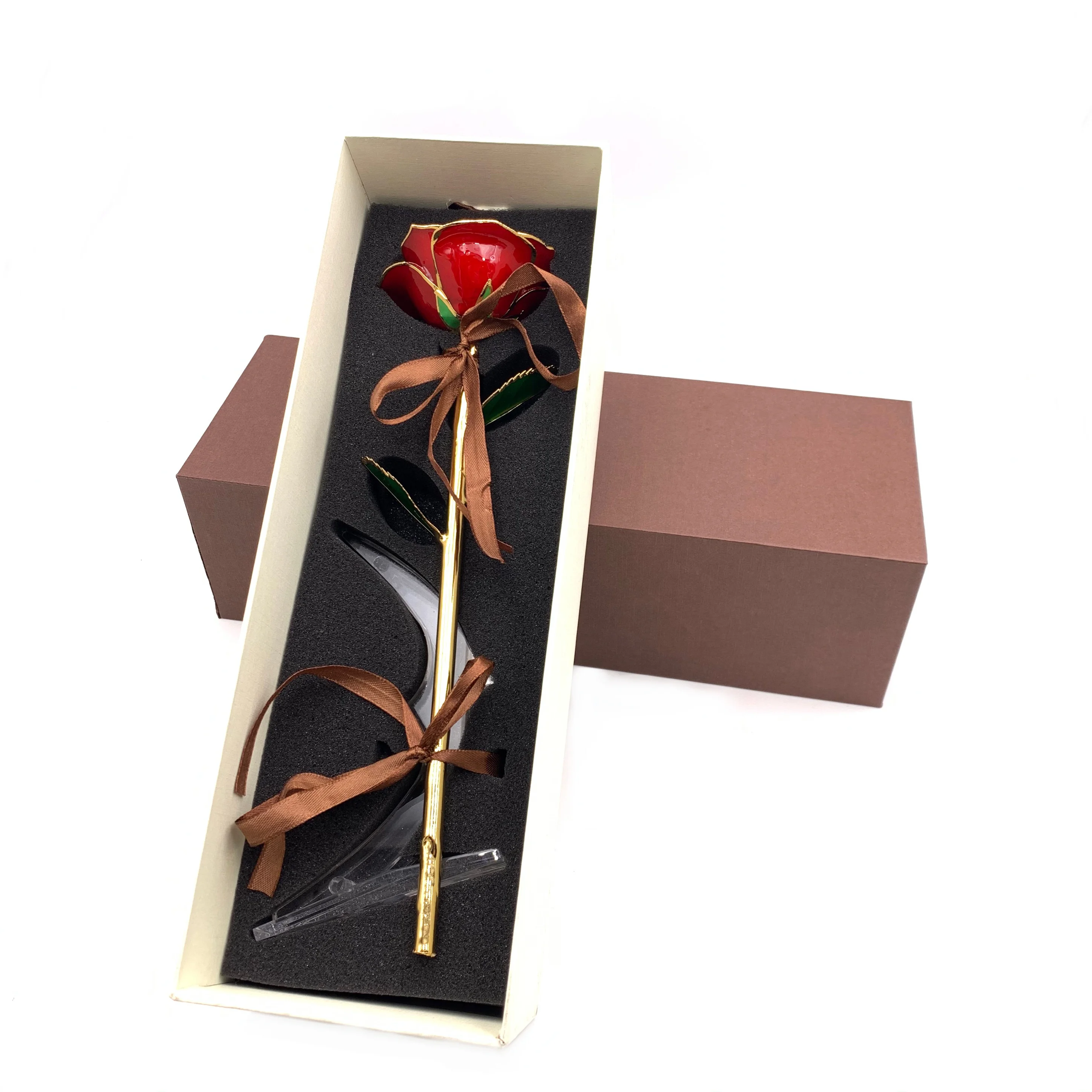  Удивительный внешний вид с покрытыем цвета чистого 24 каратного золота роскошный одного розового сохранены в цветочек для детей подарок