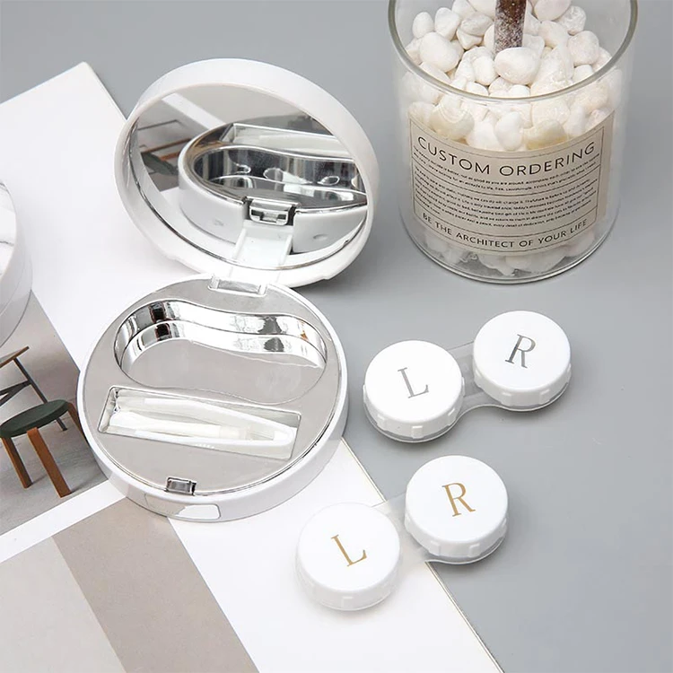 Lalens Eyewear Accessories Parts Wholesale Portable Travel Contact Lens Case Custom With Mirror Marbling Color Case Eyewear