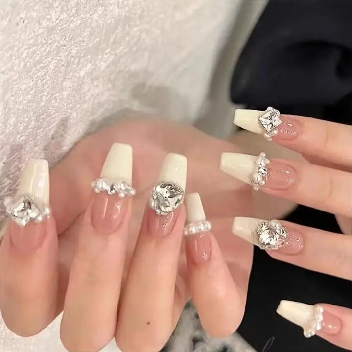 801-900 Wholesale Price Long Ballerina Coffin Shining Stars Diamond Nails Art Press On Nails Artificial Customize Nails