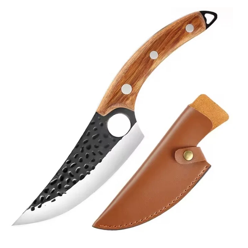 6 Inch Butcher Boning Chef Knife with Solid Wood Handle Handmade Forged Knife Kitchen Camping Cooking Slaughter Knife