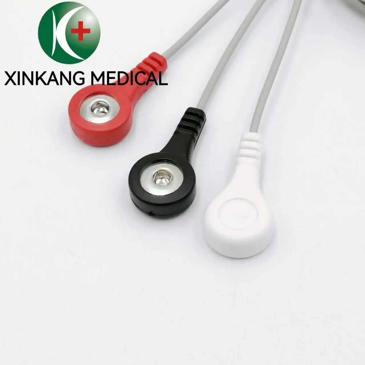 Factory Wholesale 3-Lead Snap Button Ecg Leadwires Compatible Din Ecg Leadwires