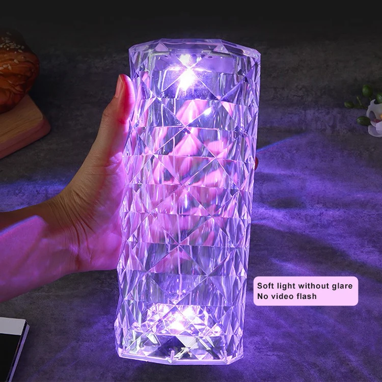 New 3D Rose Diamond Table Lamp Romantic 16 Color USB Rechargeable Touch RGB Crystal Desk Lamp For Bar Dinner Bedroom