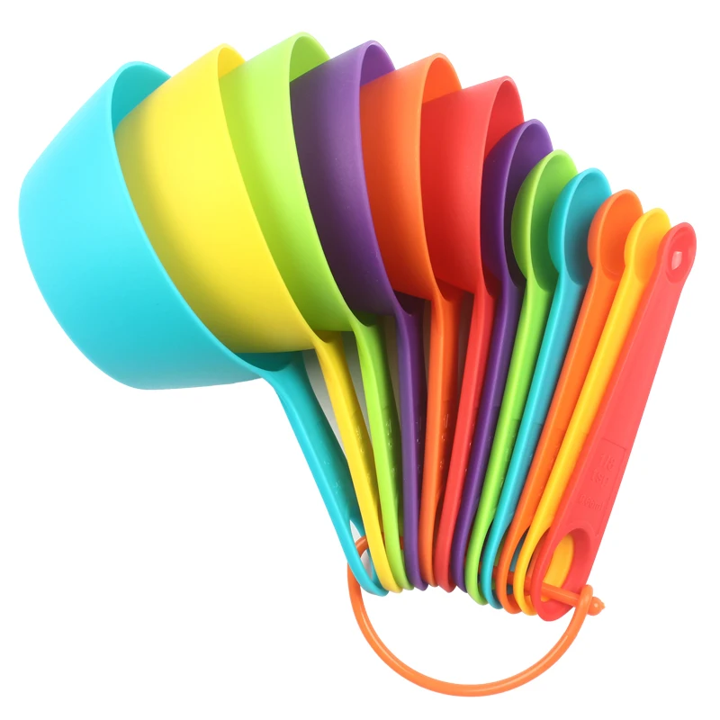 kitchen Accessories Measuring Tools Colorful Plastic Measuring Cups and Spoons Set Of 12 Pieces