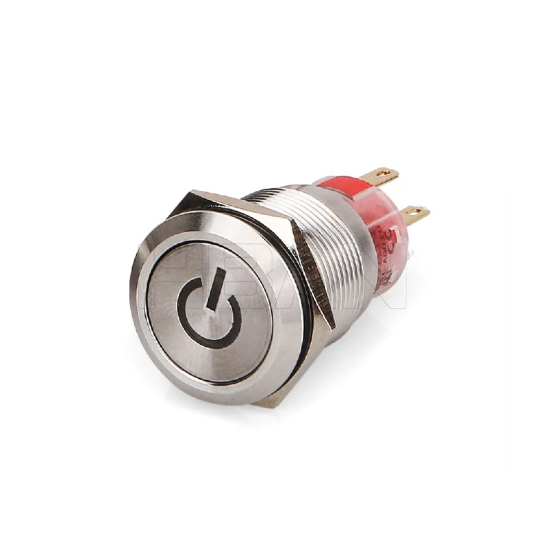 HBAN hbs1-agq flat head spdt 1no1nc latching push button 19mm power symbol led light switch