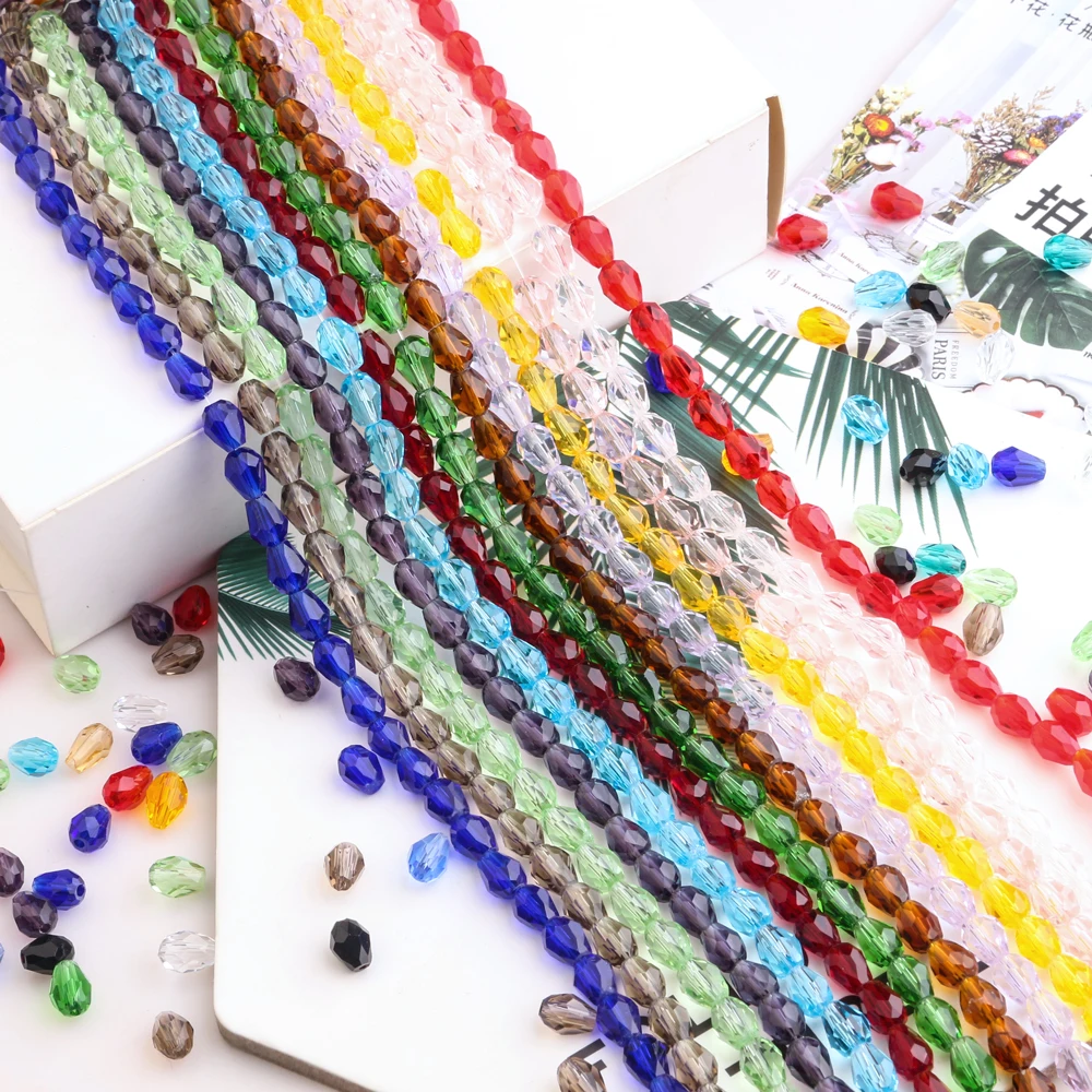 Water Drop Glass Beads For Jewelry Making Tear Crystal Beads For Women Pendant Necklace DIY Decoration Accessories 5strips/batch