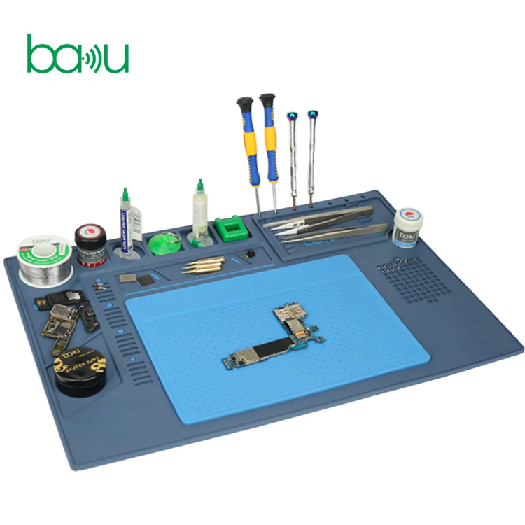 Heat resistant insulation mat desk mat mobile phone repair ba-695 TPR+silica gel 2 in 1 gel silicone pad work mat for repair