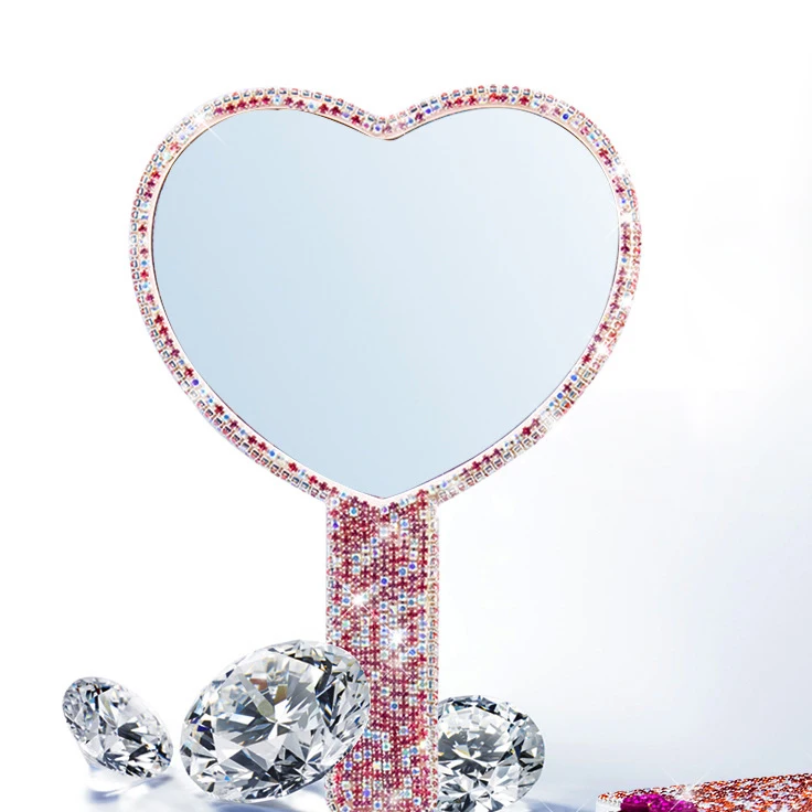 Held Portable Diamond Makeup Mirrors Heart Custom Crystal Vintage Pocket Square Wholesale Vanity Cute Hand Mirror With Handle
