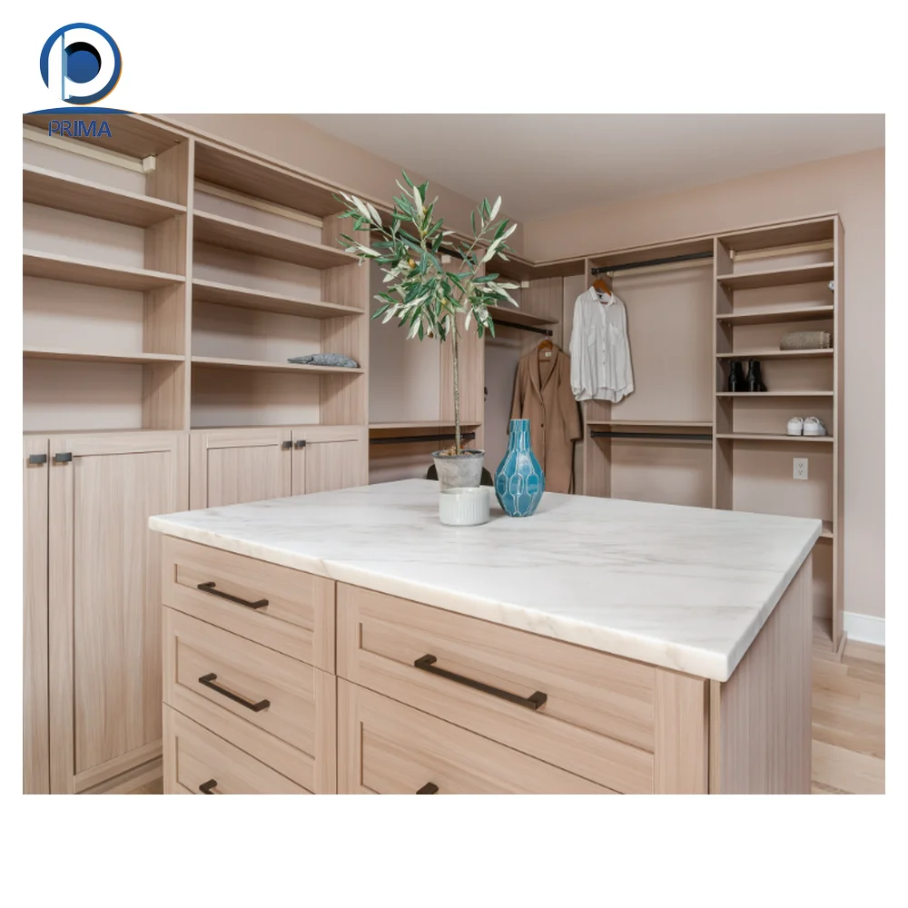 Prima Top Seller HPL MDF Melamine Finish Open Style with aluminum frame door with Dresser Wardrobe