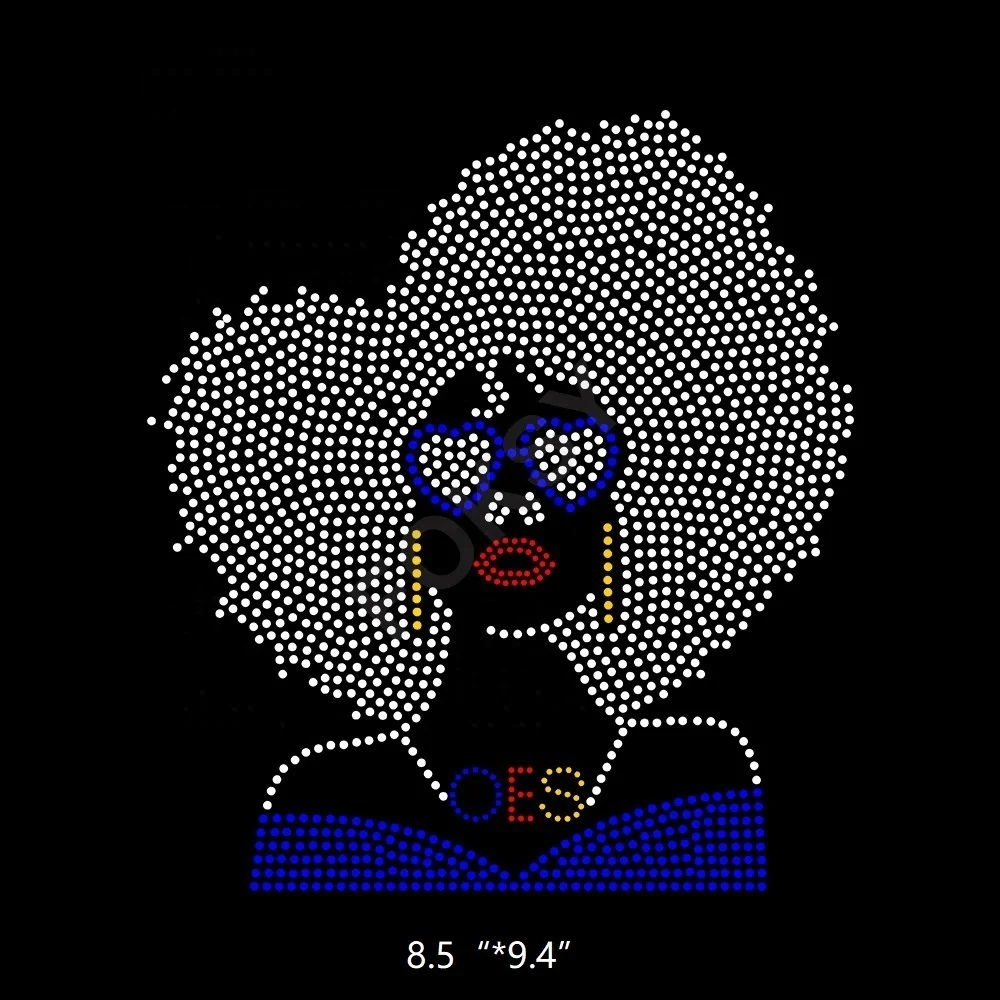 High Quality Wholesale Bling Afro Girl Rhinestone Hot Fix Transfer Iron Motif Shoes Bags Flatback Customizing Your Accessories