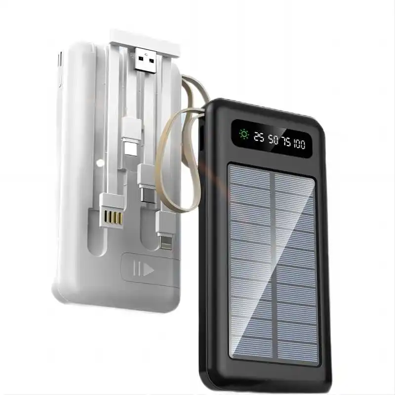 20000mAh 2.1A Removable 4 Built-in Wires Waterproof Cellphone Mount Digital Display Fast Charging Solar Power Bank