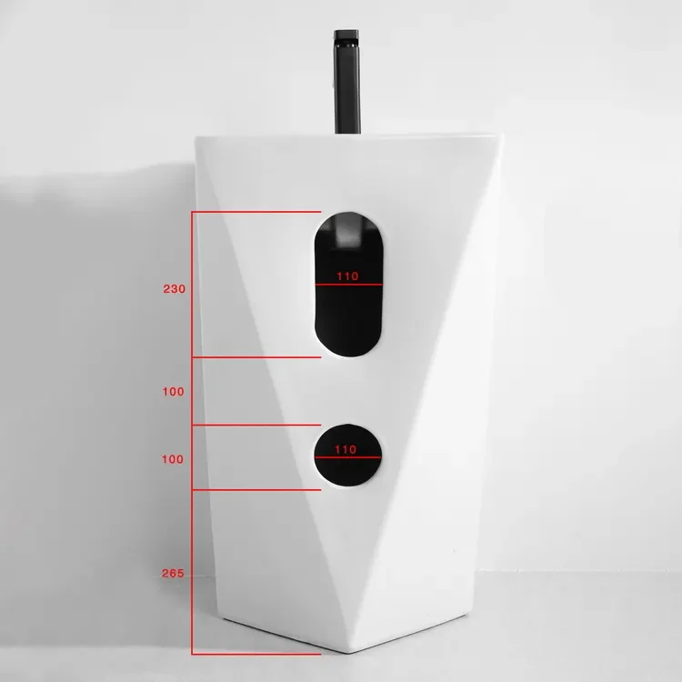 European Modern Sanitary Ware Elegant Floor Standing One-Piece Ceramic Hand Wash Basin White Artistic Pedestal Sink for Bathroom