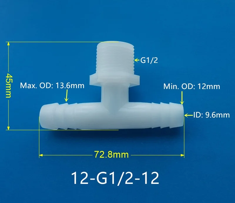 Plastic two barb to male thread Tee T 3 way hose pipe fitting adapter