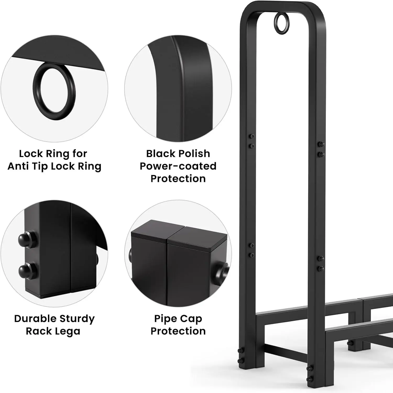 6FT High-capacity Steel Indoor & Outdoor Fire Pit Wood Storage Accessory Firewood Log Rack & Tool Set