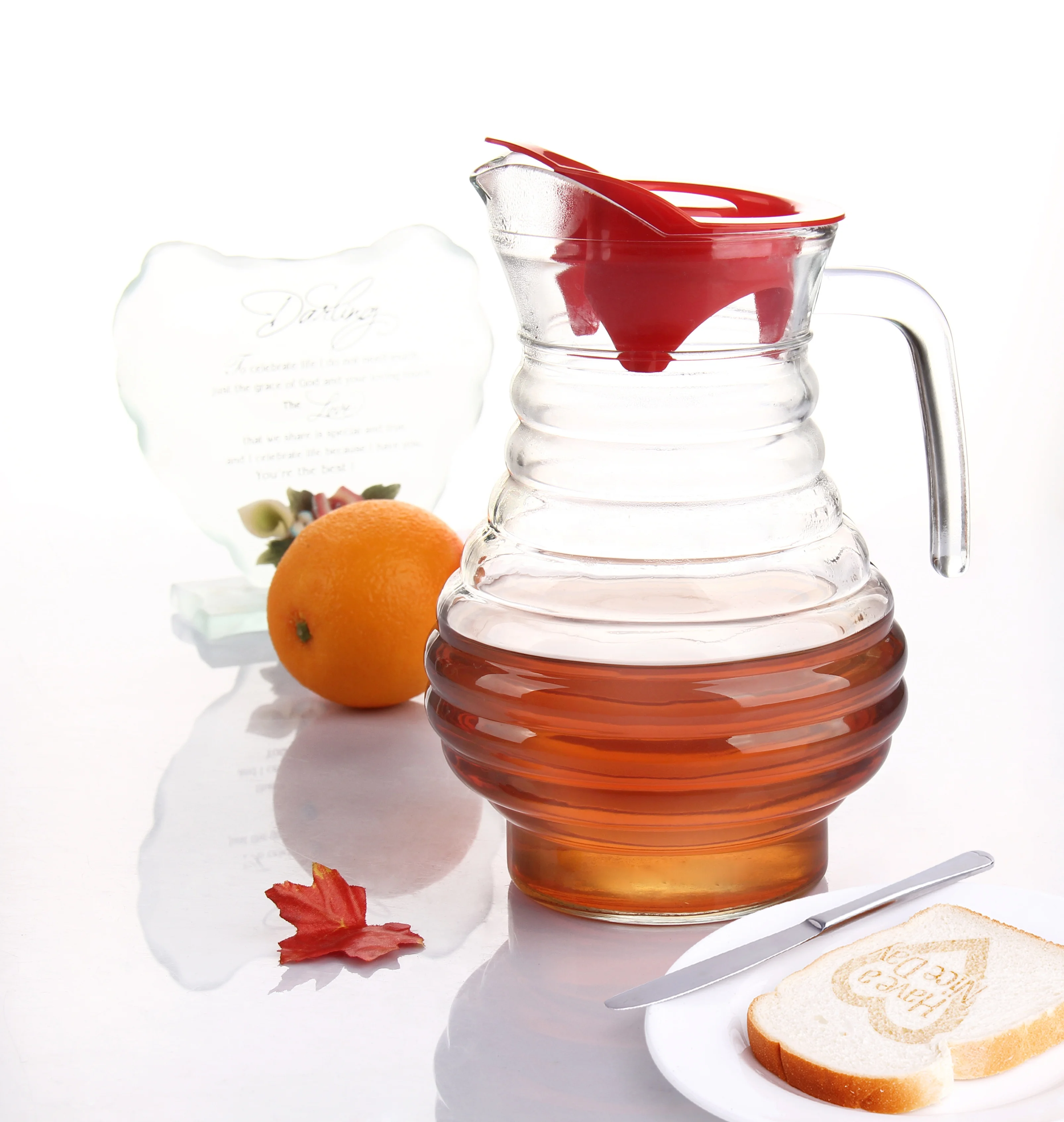 
1.8L tea pot glass jug with infusion tea pot kettle with green handle tea jug 