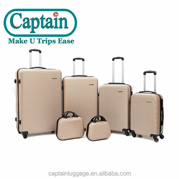 Factory Wholesales ABS 6 Pcs Luggage Sets Carry On Tourist Trolley Bag With Plastic Mini Suitcase 12/14 Inch Makeup Bags