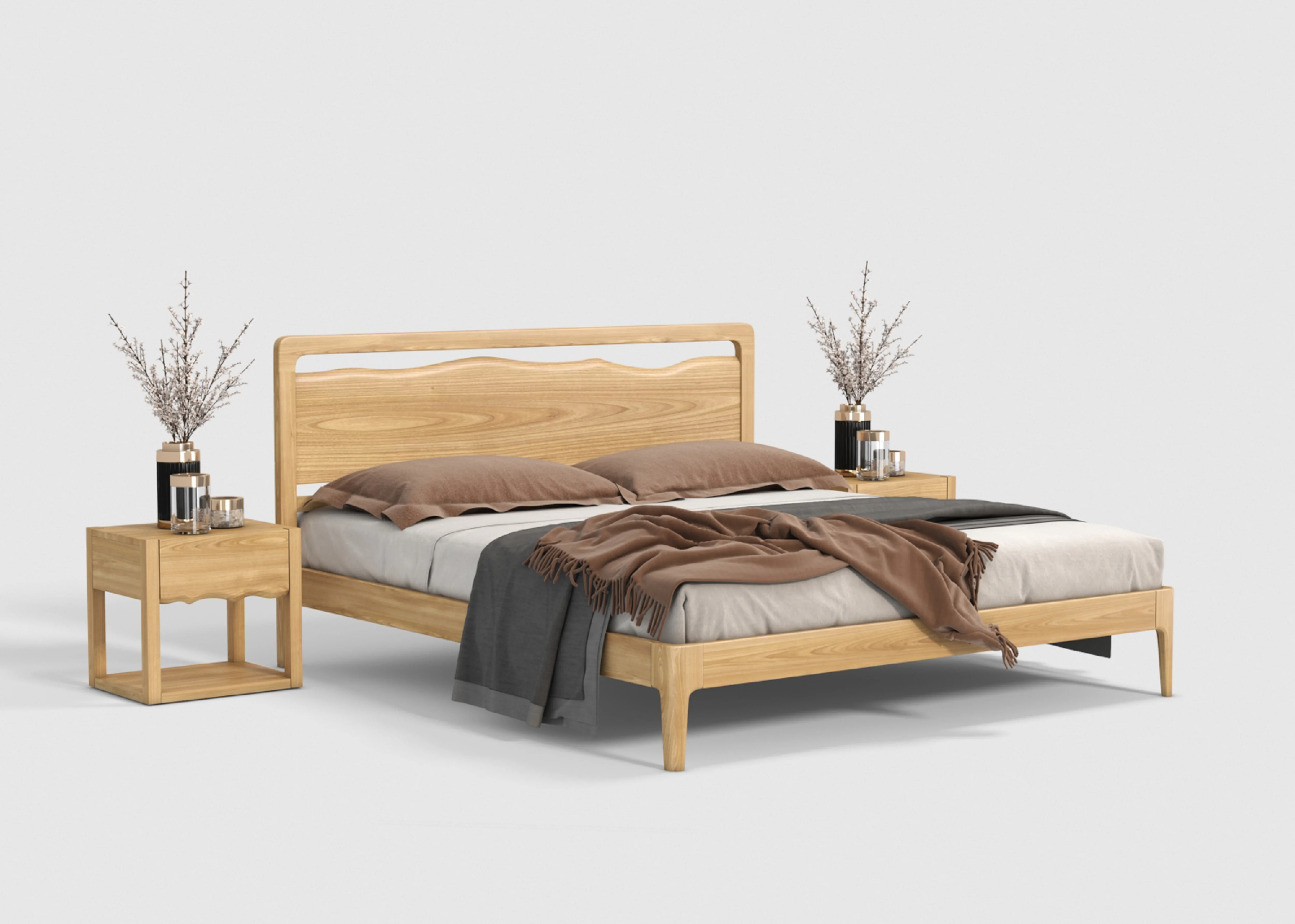 Modern European Bedroom Furniture Single Size Wooden Bed Frame Bed Strong Wood Slat Support