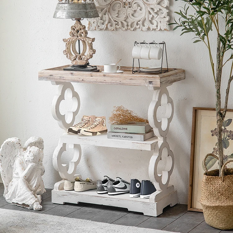 2023 New Product Antique Style Other Living Room Furniture Carved Shoe Rack Cabinet Solid Wood 3 Tiers Display Stand