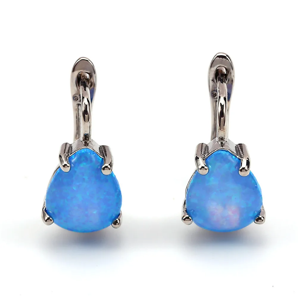 JCA Cute Water Drop Stone Hoop Earrings White Blue Opal Girl Earrings