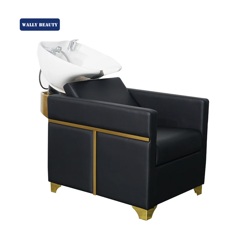 Wallybeauty new style ceramic bowl hair salon furniture hair backwash sink gold shampoo chair