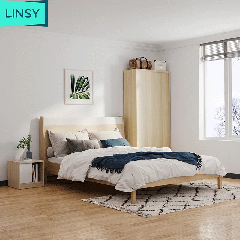Linsy wooden storage bed set furniture complete Mirrored Headboard wood bedroom set