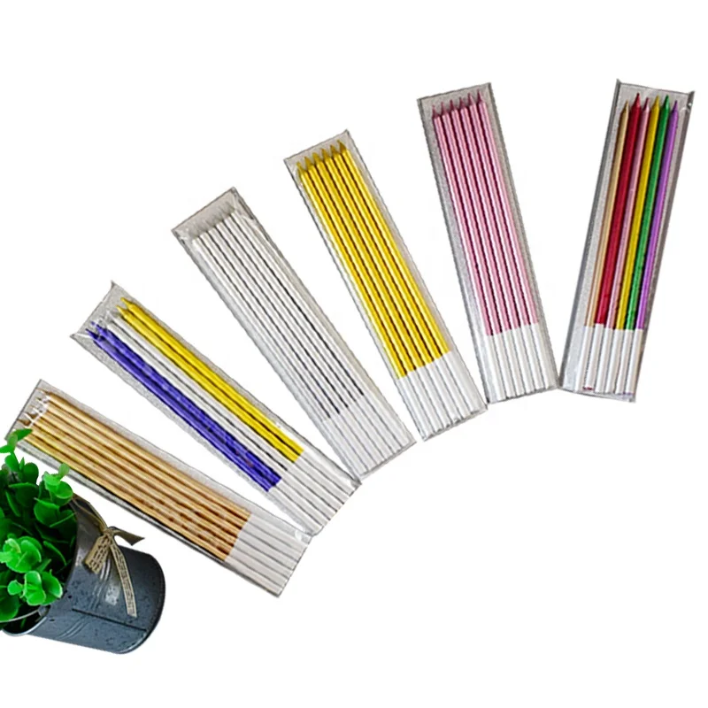 Metallic Birthday Candles in Holders Champagne Gold Tall Birthday Cake Candles Long Thin Cupcake Candles for Birthday