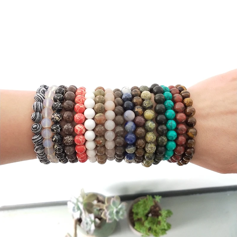 Natural Gemstone Healing Stone Amazonite Elastic 8mm Gemstones Handmade Crystal Stretch Bead Bracelet