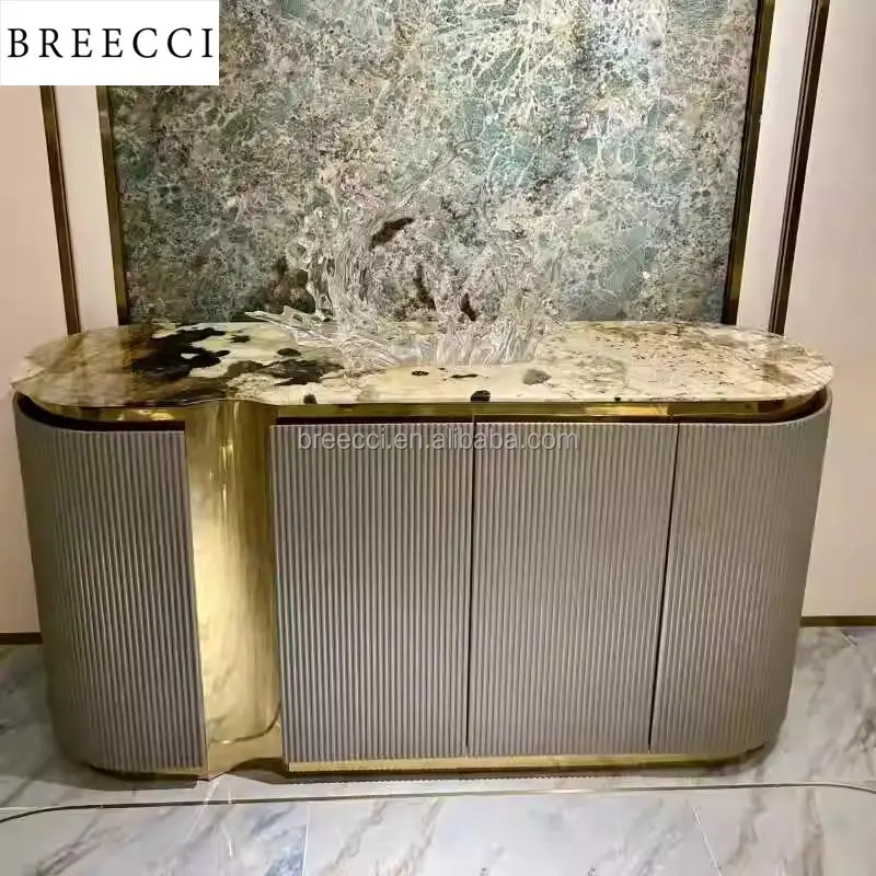 FO618 Роскошный Мраморный верх из нержавеющей стали для буфета/консоли/ТВ/витрины шкафы кожаный чехол для гостиной