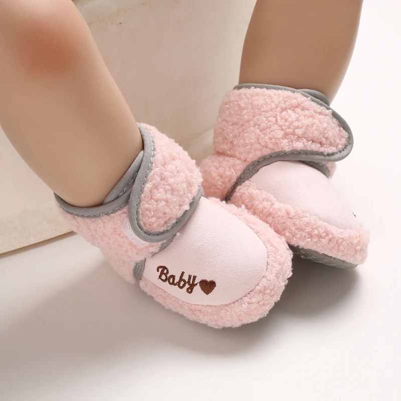 Winter velvet warm booties cute Soft Bottom Anti Slip 0-1Years baby girl boys cotton shoes wholesale