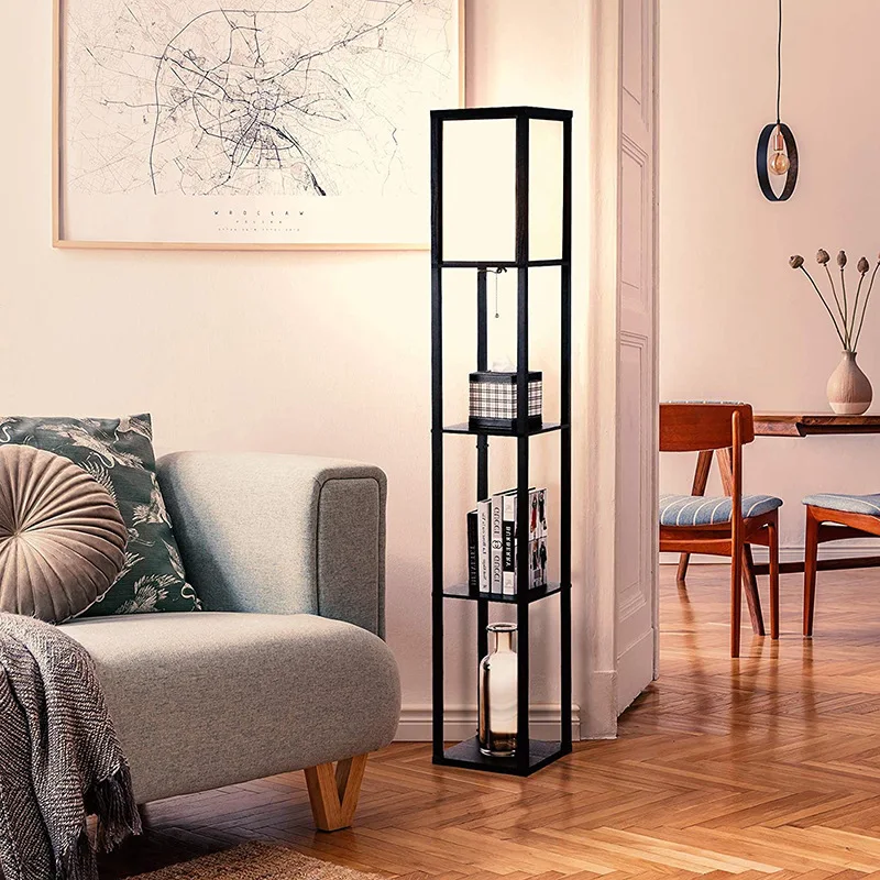 Modern Led Simple Floor Lamp Wooden Creative Rack Chinese Floor Lamp For Bedroom Living Room Dining Room Study