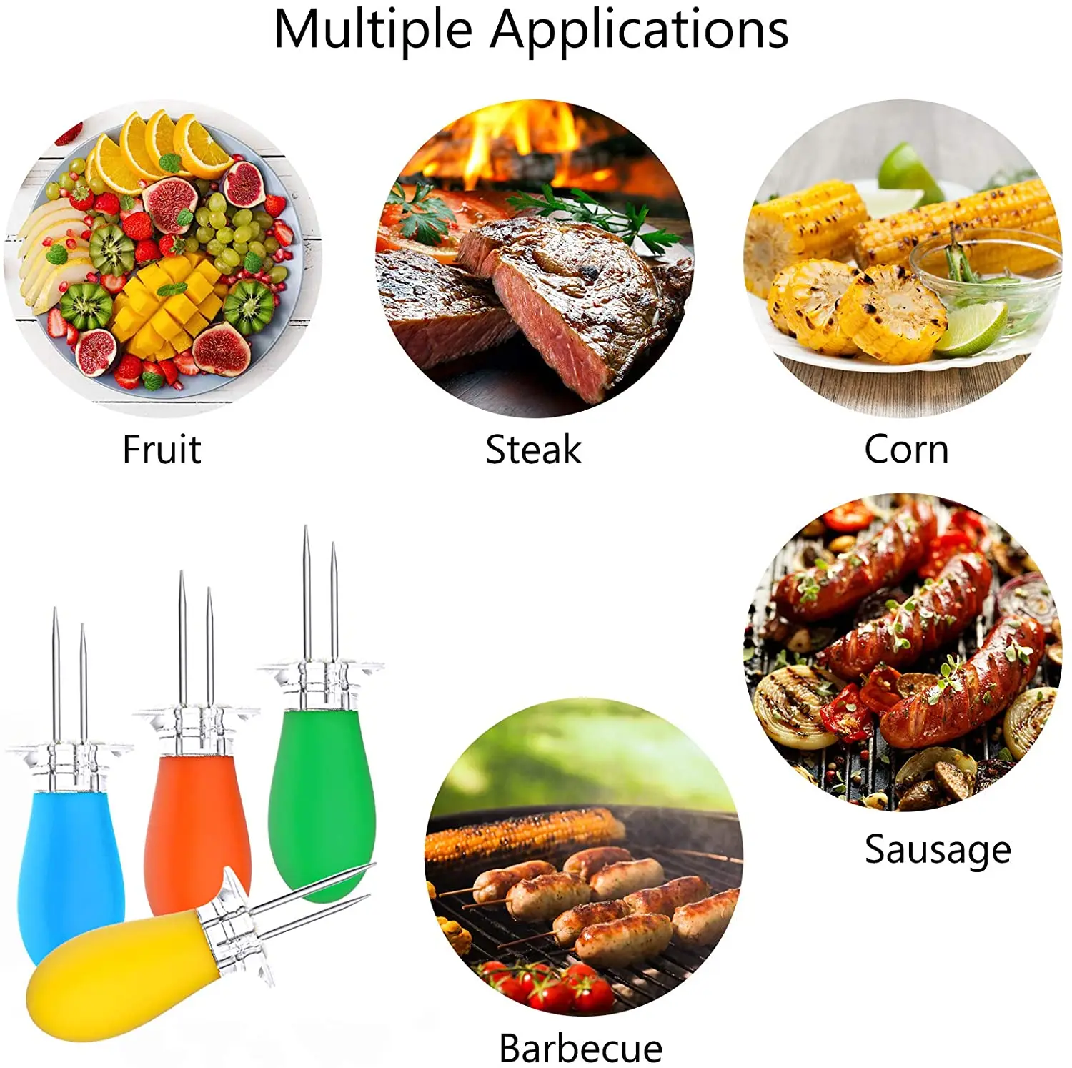 Factory Direct 8 Pack Corn on The Cob Holders,Sweetcorn Double Fork Corn Skewers BBQ Stainless Steel Corn Holders Set