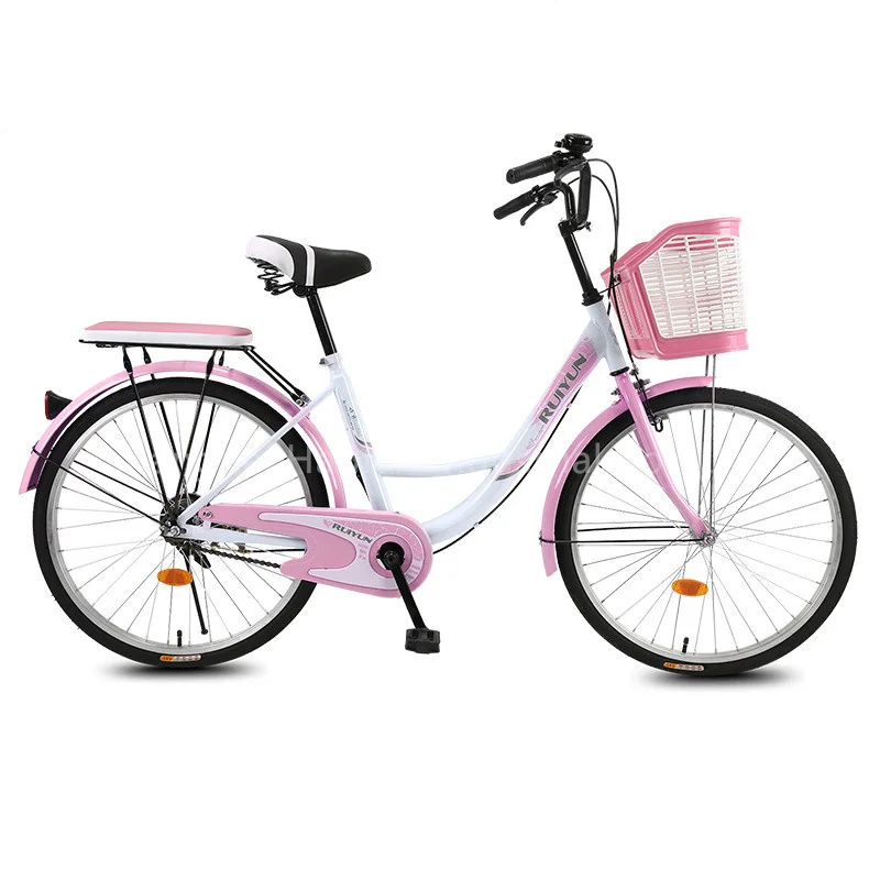 High-carbon steel goddess edition purple pink blue brown city bicycle adult city bike 24/26inch labor-saving bicycle with basket