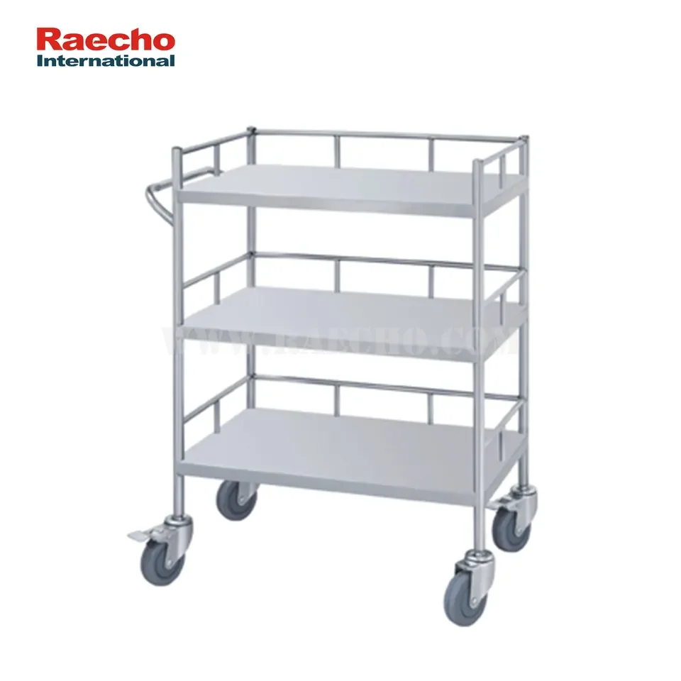 Medical Cart Hospital Stainless Steel Trolley with Wheels Clean Lab Room