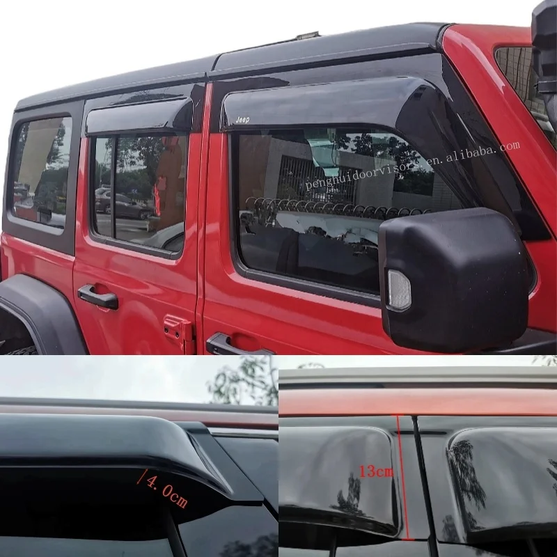 Acrylic Custom Car Rain Window Visor Wind Protector Deflectors For Jeep Wrangler 20018-2022