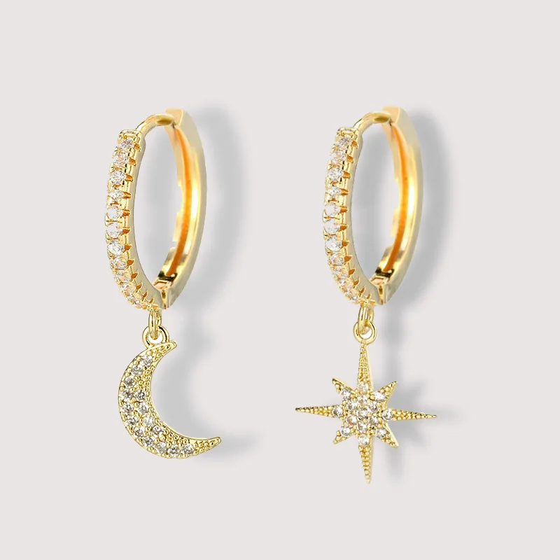 
Fashion Lucky Star Moon Earrings Charm Hoops Cubic Zirconia Hoop Earrings For Women 