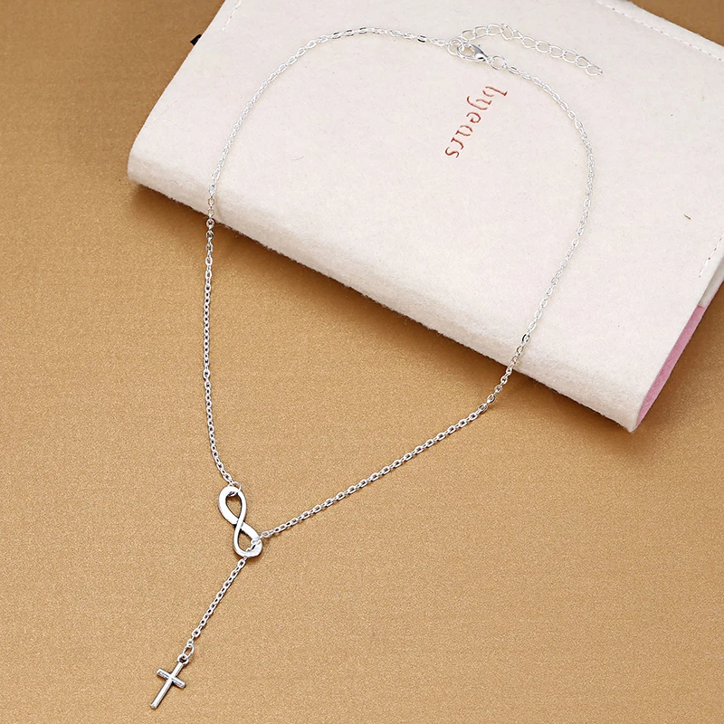 Wholesale Infinity Charm Cross Pendant Womens Silver Jewelry Necklace Gift
