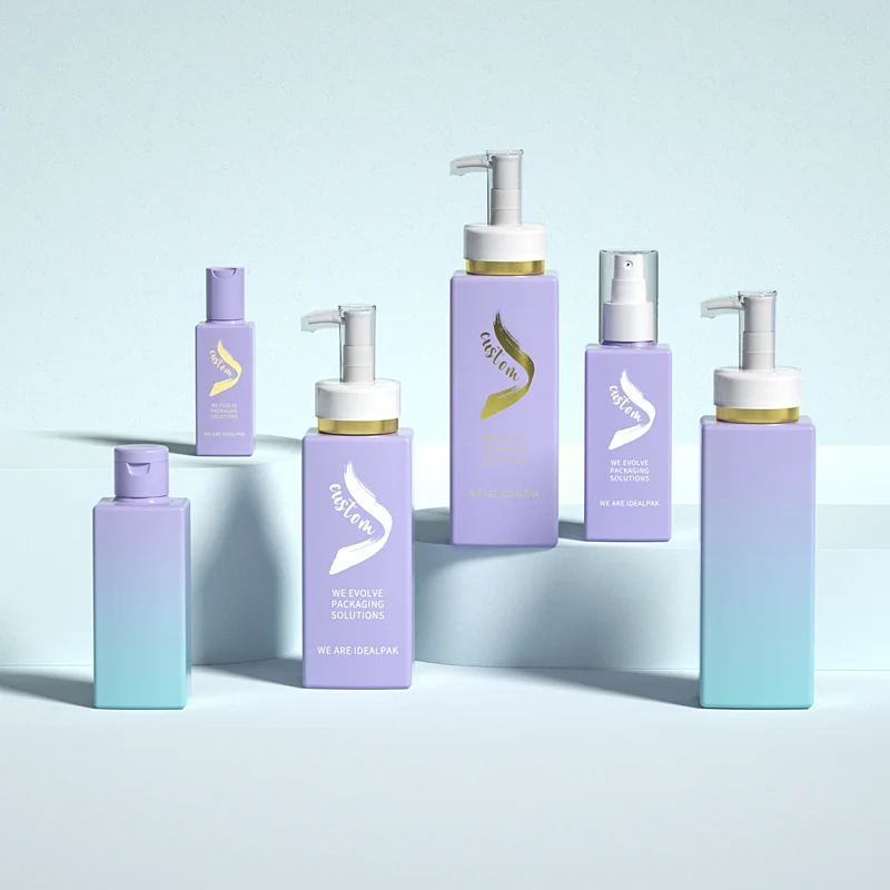 Deluxe Square PET Shampoo And Conditioner Packaging Containers Empty Skin Care Lotion Plastic Bottles