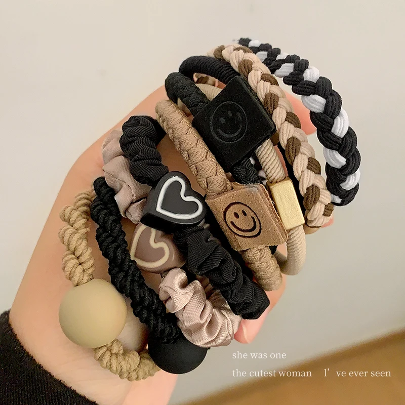 5Pcs/Set Cute Bulk Korean Bracelet Hair Ties with Balls Custom Elastics Babies Ponytail Hair Tie Sets for Kids Girls Women