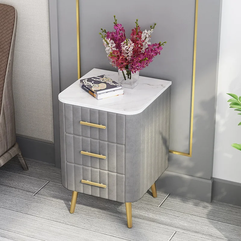 Factory Wholesale Nordic Light Luxury Bedside Table Classic Hot sale Bedroom Cabinet Fashion Marble Top Velvet Nightstand
