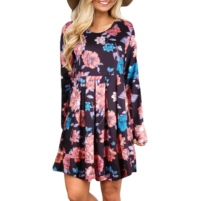 
FS0109D Explosive spring and summer print long-sleeved multicolor dress women fsallwin fashion 