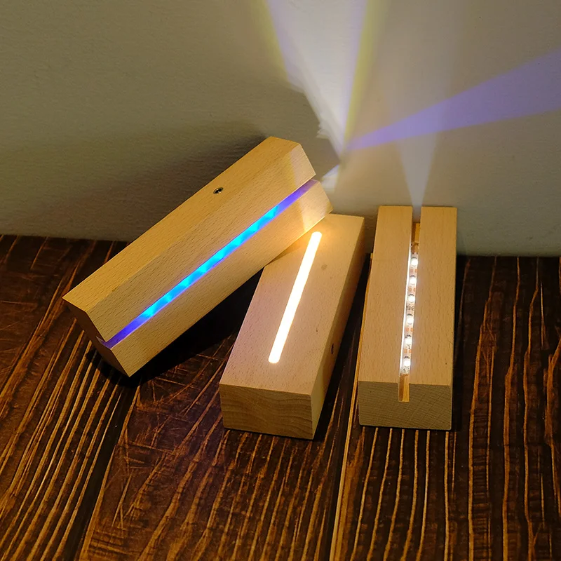 Xianfa Wholesale Solid Wood Led Display Night Light Base Holder Stand 3d Led Lamp Wooden Base For Diy Acrylic USB Wooden Base