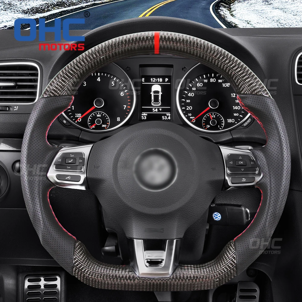 OHC MOTOR Carbon Fiber Steering Wheel for volkswagen VW scirocco jetta Golf 6 golf6 mk6 gti 6 r Steering Wheels Carbon Fiber
