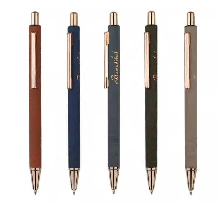 Wholesale High Quality Fashion Corporate Gift Rose Gold Design Premium Click Metal Ballpoint Pens With Custom Laser logo