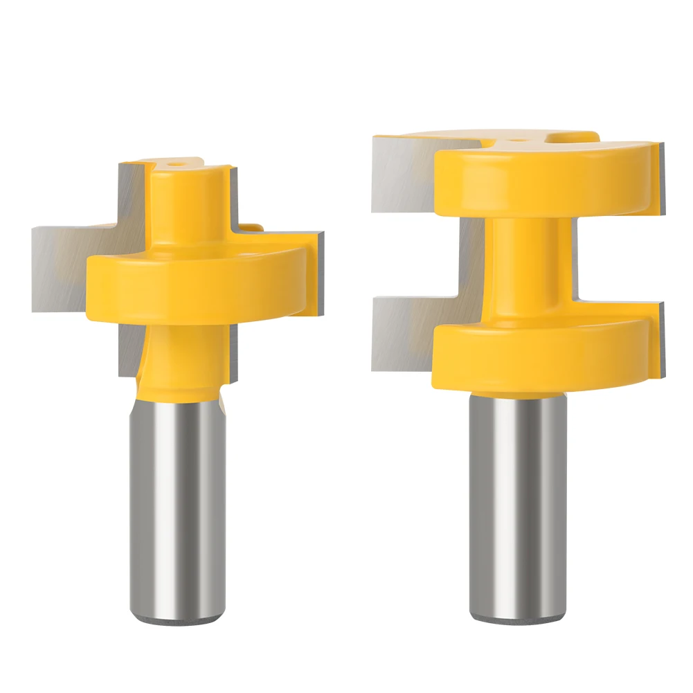 ALPHA 2pc 1/2' 12mm Shank T-Slot Square Tooth Tenon Milling Cutter  High Quality Large Tongue & Groove Joint Router Bit Set