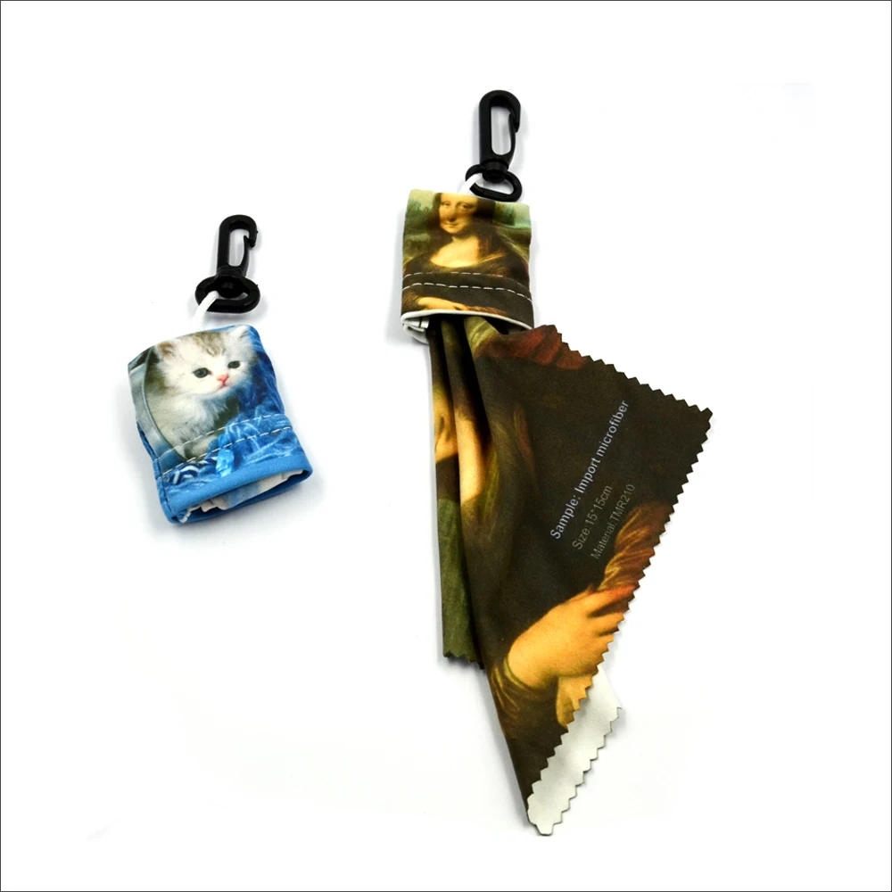 Customized OEM keychain microfiber glass cleaning cloth with pouch