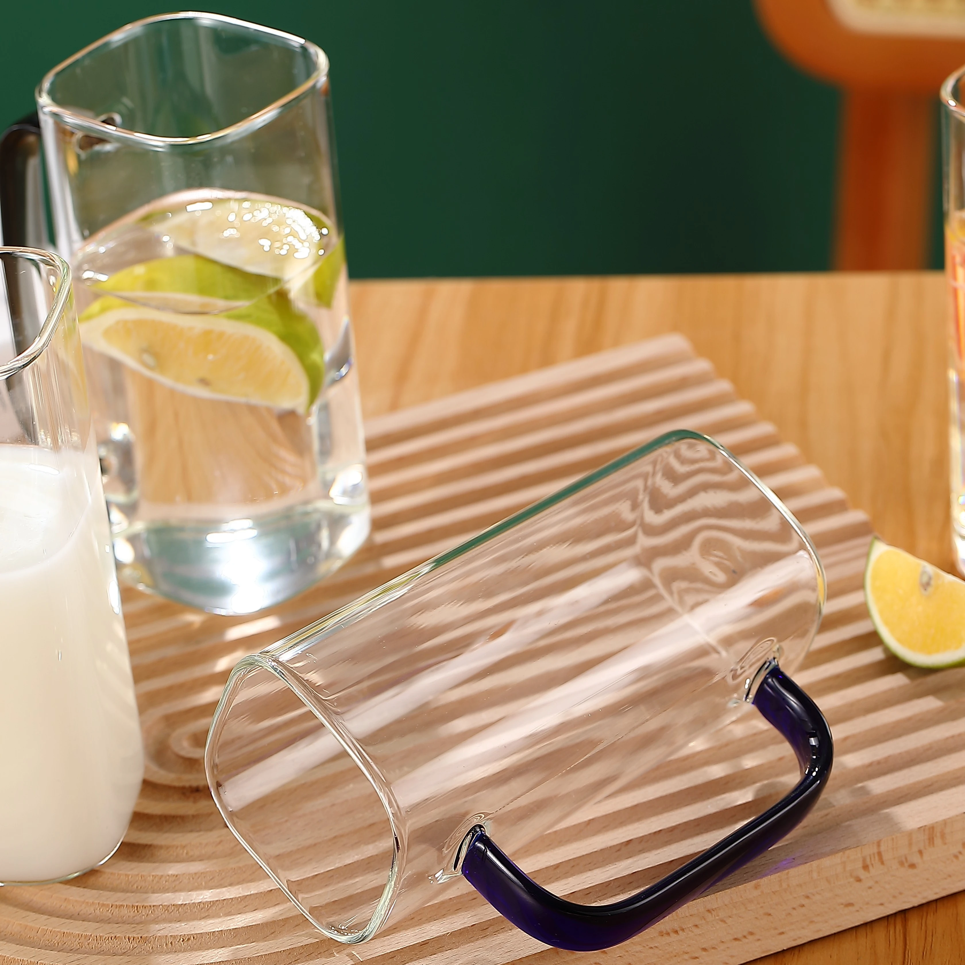 Wholesale 380ml Glass Drink Cup With Colorful Handle Classic Design for Home or Party Use